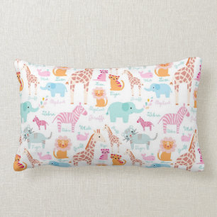Safari Animals Nursery Print Lumbar Cushion