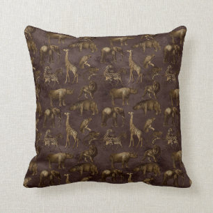 Safari Animals on Dark Brown Cushion