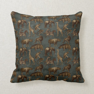Safari Animals on Dark Green Cushion