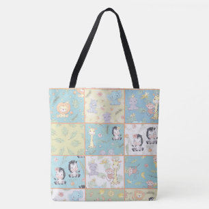 Safari Animals, Patchwork Design Diaper Tote Bag