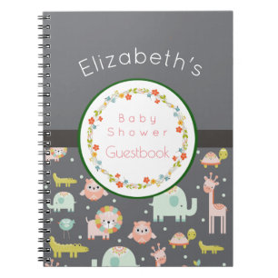 Safari Animals Pattern Baby Shower Guestbook Notebook