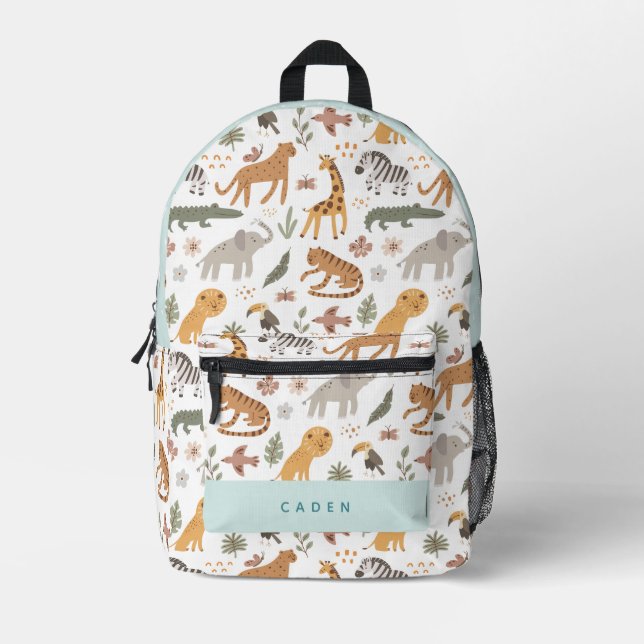Safari Animals Pattern Blue Boy Printed Backpack (Front)