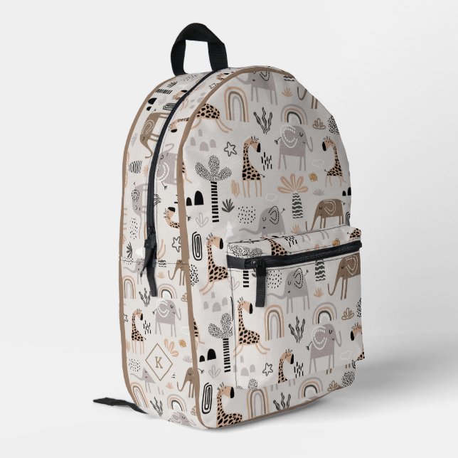 Safari Animals Pattern Elephants, Giraffes Printed Backpack (Back Corner Left)