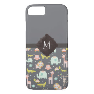 Safari Animals Pattern Nursery Art Monogram iPhone 8/7 Case
