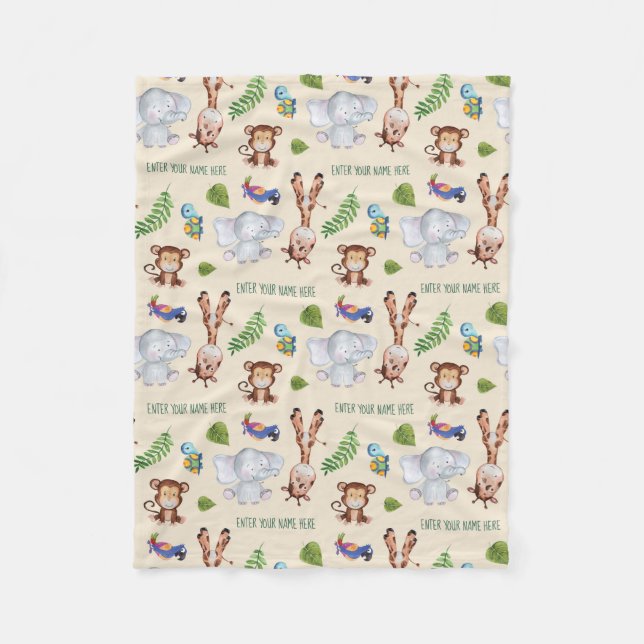 Safari Animals Patterned Fleece Blanket (Front)