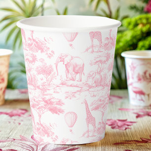 Safari Animals Pink Toile de Jouy Baby shower Paper Cups
