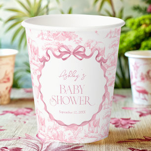 Safari Animals Pink Toile de Jouy Baby shower Paper Cups
