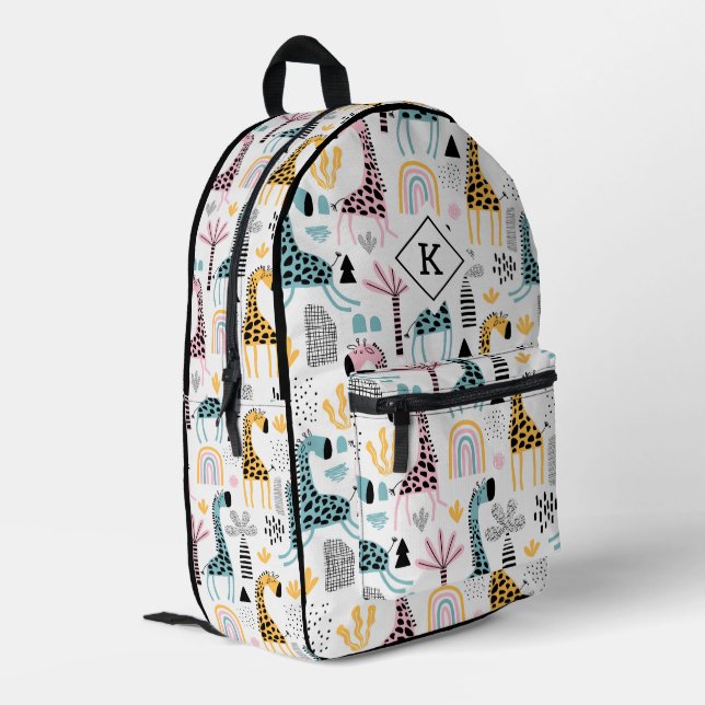 Safari Animals & Plants, Boho Rainbow Pattern Printed Backpack (Back Corner Left)