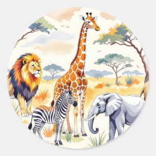 Safari Animals Seamless Pattern Savanna Scene Classic Round Sticker