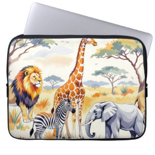 Safari Animals Seamless Pattern Savanna Scene Laptop Sleeve