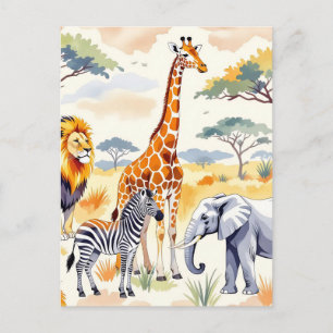 Safari Animals Seamless Pattern Savanna Scene Postcard