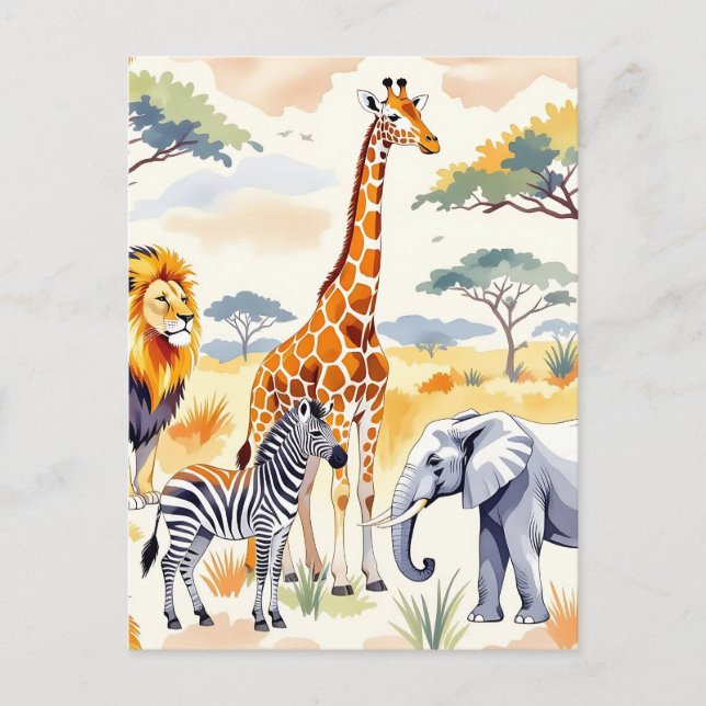 Safari Animals Seamless Pattern Savanna Scene Postcard (Front)