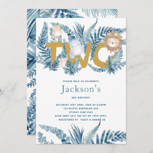 Safari Animals Second Birthday Invitation