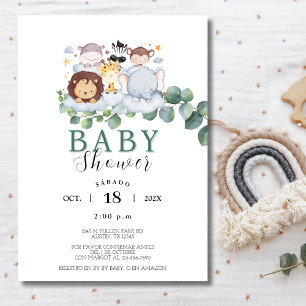 Safari Animals Spanish Baby Shower Jungle Invitation
