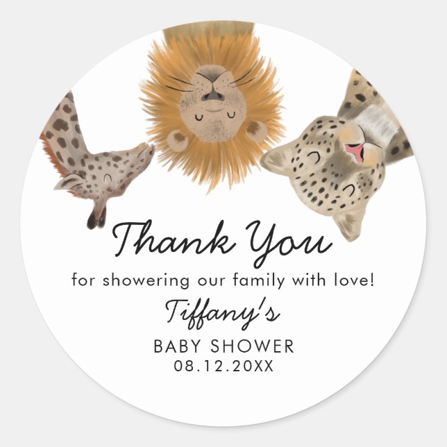 Safari Animals Theme Baby Shower Classic Round Sticker (Front)
