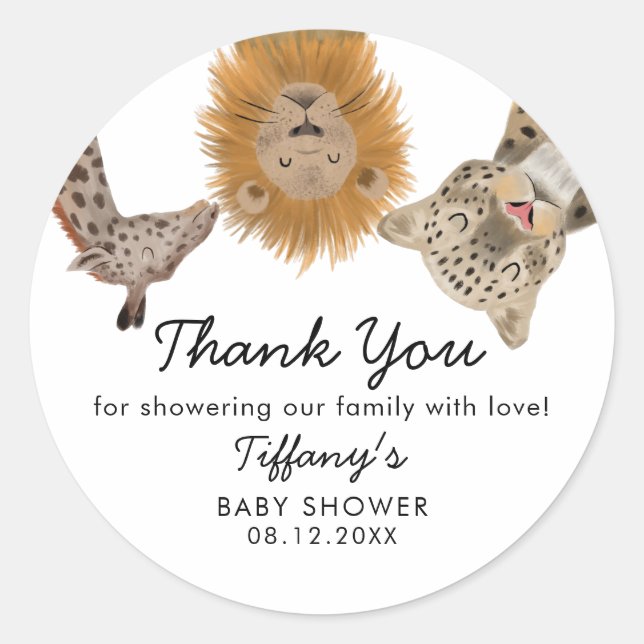 Safari Animals Theme Baby Shower Classic Round Sticker (Front)