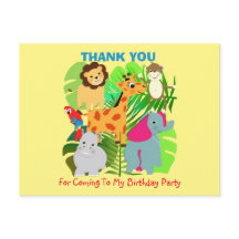 Safari Animals Themed Kids Thank You Postcard