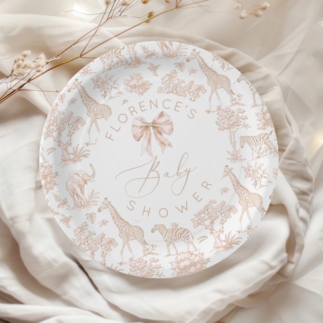 Safari animals Toile de Jouy Baby shower Boho Paper Plate (Creator Uploaded)