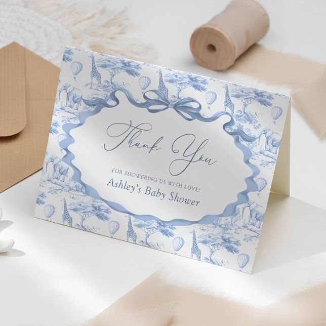 Safari Animals Toile de Jouy Baby Shower Thank You (Creator Uploaded)