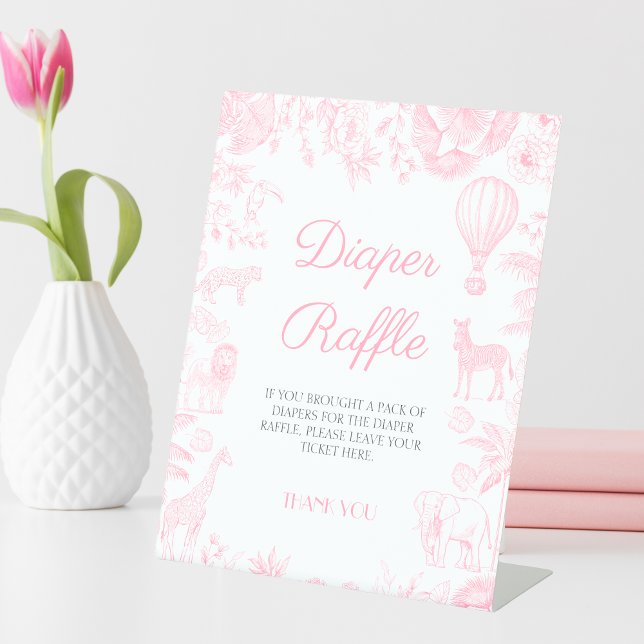 Safari animals Toile de Jouy Diaper raffle Pedestal Sign (Creator Uploaded)