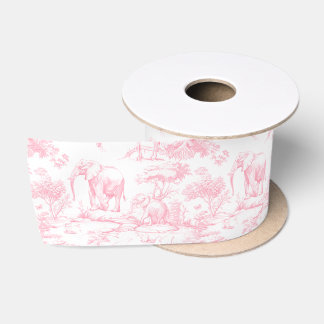 Safari Animals Toile de Jouy Pink Satin Ribbon