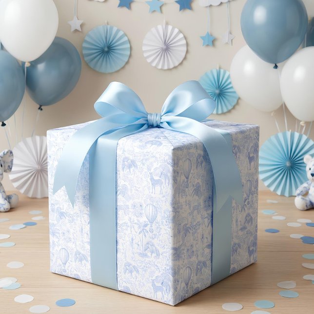 Safari Animals Toile De Jouy  Wrapping Paper (Wrapping Paper with Safari Animals Toile De Jouy design)