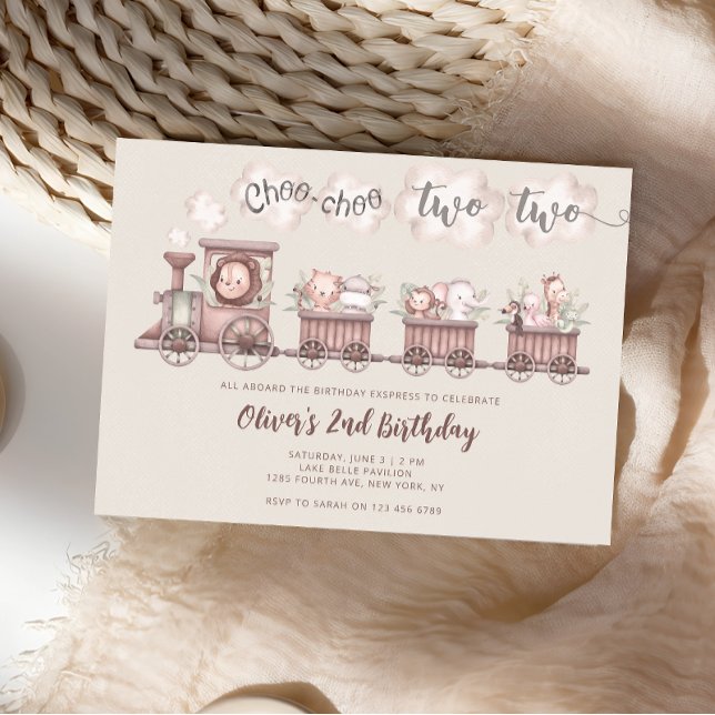 Safari Animals Train 2nd Birthday Invitation (Creator Uploaded)