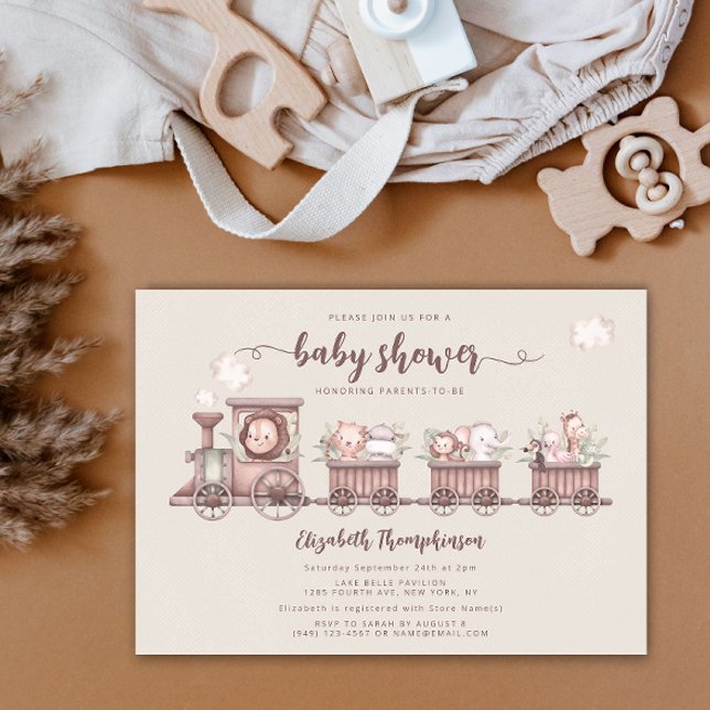 Safari Animals Train Gender Neutral Baby Shower Invitation (Creator Uploaded)