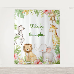 Safari animals tropical baby shower backdrop tapestry