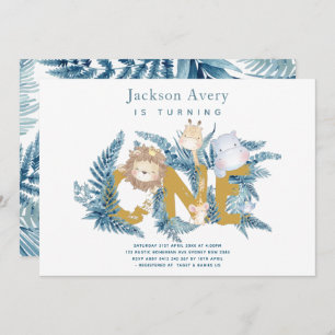 Safari Animals Tropical First Birthday Invitation