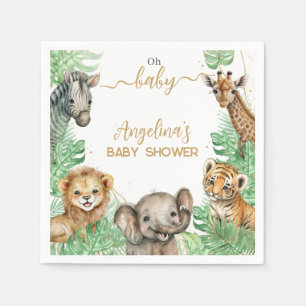 Safari animals Tropical greenery Baby Shower Napkin