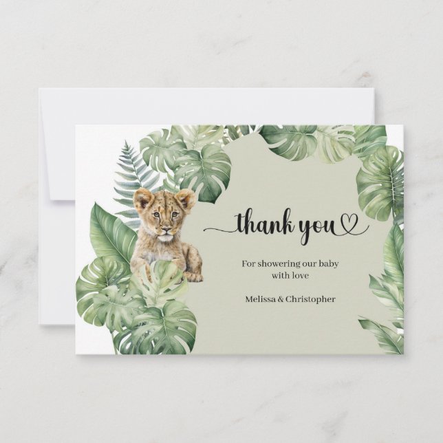 Safari animals Tropical greenery Baby Shower Thank You Card (Front)