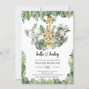 Safari animals Tropical greenery Boy Baby Shower Invitation