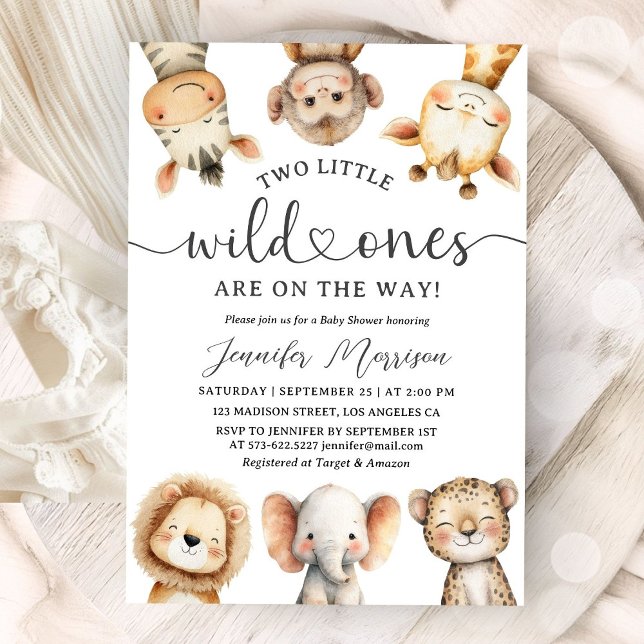 Safari Animals Twin Baby Shower Wild One Jungle Invitation (Creator Uploaded)