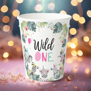 Safari Animals Two Wild Birthday Pink Girl Paper Cups