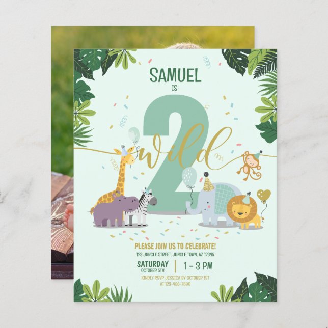 Safari Animals Two Wild Budget Photo Birthday (Front/Back)