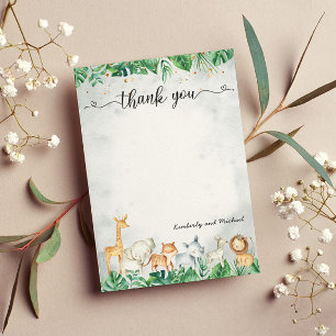 Safari Animals Watercolor Birthday   Baby Shower Thank You Card