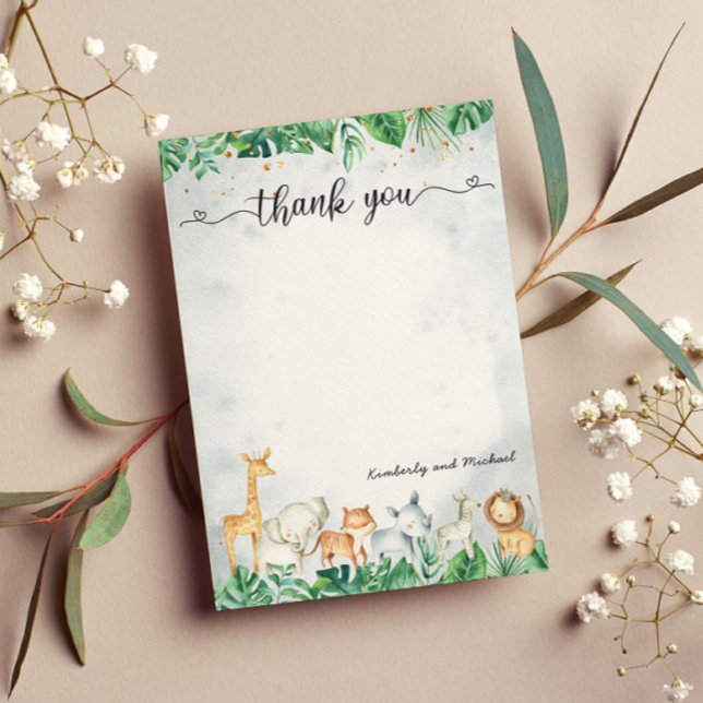 Safari Animals Watercolor Birthday | Baby Shower Thank You Card (Creator Uploaded)
