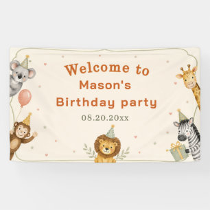 Safari Animals Watercolor Birthday Party Banner