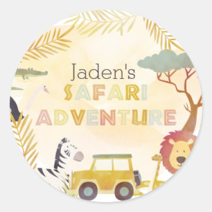 Safari Animals Watercolor Birthday Party Circle  Classic Round Sticker