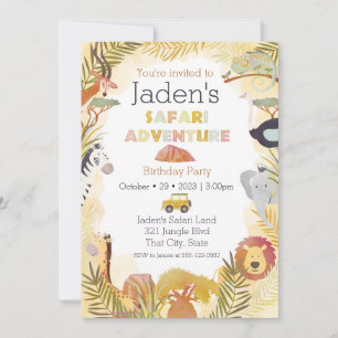Safari Animals Watercolor Birthday Party Invitation