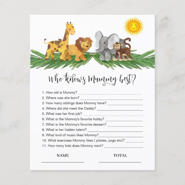 Safari Animals Who knows Mummy Best Shower Game (Front)