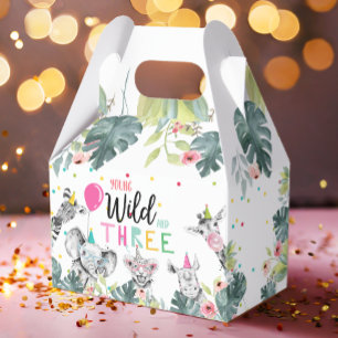 Safari Animals Wild and Three Birthday Pink Girl Favour Box