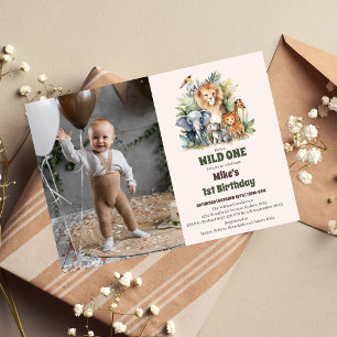 Safari Animals Wild One 1st Birtday Invitation