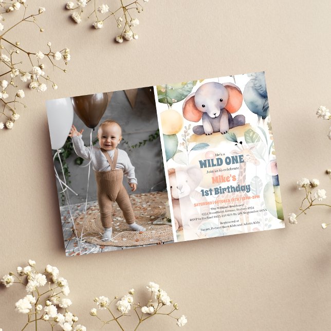 Safari Animals Wild One 1st Birtday Invitation (Creator Uploaded)