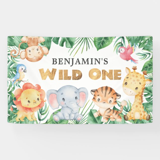 Safari Animals Wild One 1st Birthday Banner (Horizontal)