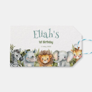 Safari Animals Wild One 1st Birthday Gift Tag