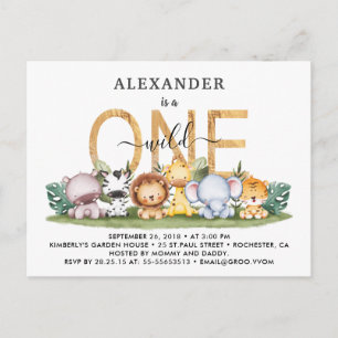 Safari Animals Wild One 1st Birthday Invitation Po Postcard