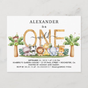 Safari Animals Wild One 1st Birthday Invitation Postcard