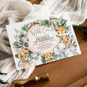 Safari Animals Wild One 1st Birthday Jungle Party Invitation